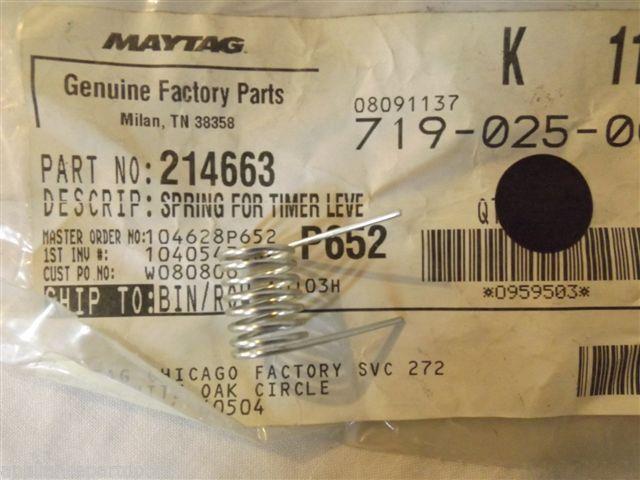 MAYTAG WASHER 214663 Spring For Timer Lever NEW IN BAG MAYTAG WASHER 214663 Spring For Timer Lever NEW IN BAG